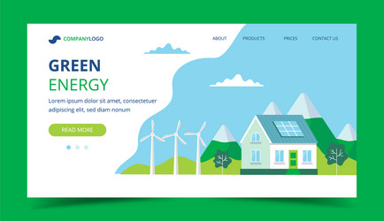 Green energy landing page with a house solar vector