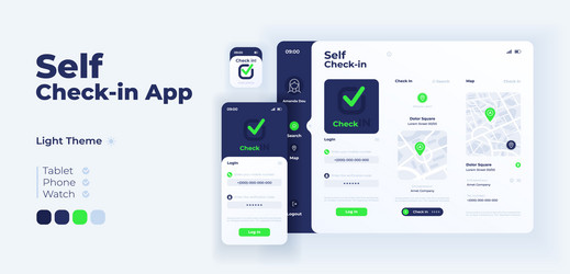 self check in app screen adaptive design template vector