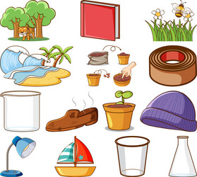 large set different items on white background vector