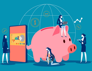 business people are working around the piggy bank vector