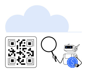 qr code exploration with robot magnifying glass vector image