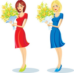 Girl with bouquet in hand vector