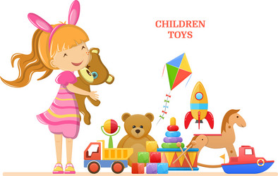 Set children toys for girl colorful kids games vector