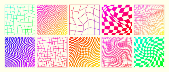 groovy checkered pattern neon distorted tiled vector image