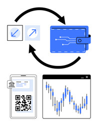 digital wallet with qr code arrows and market vector image