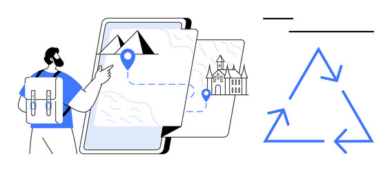 traveler using digital navigation with map layers vector image