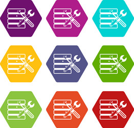 database with screwdriverl and spanner icon set vector image
