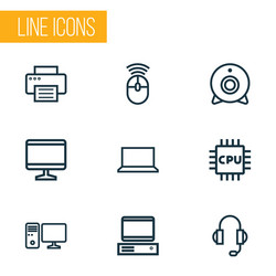 computer icons line style set with peripheral pc vector