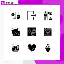 Group 9 modern solid glyphs set for browser vector