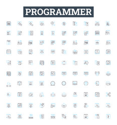 programmer line icons set developer coder vector image