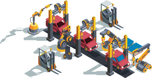 Automobile production industry colorful isometric vector