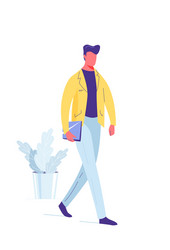 Man walk with laptop in his hand vector