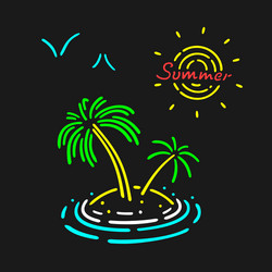 Sunset palm tree beach tropic gold logo Royalty Free Vector