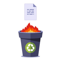 burn paper in bin destroy documents on fire vector