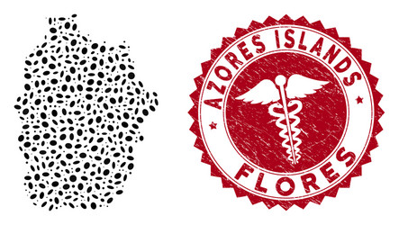 Flores Azores Map Vector Images - Collage Flores Island Azores Map With Textured Vector 29303866 