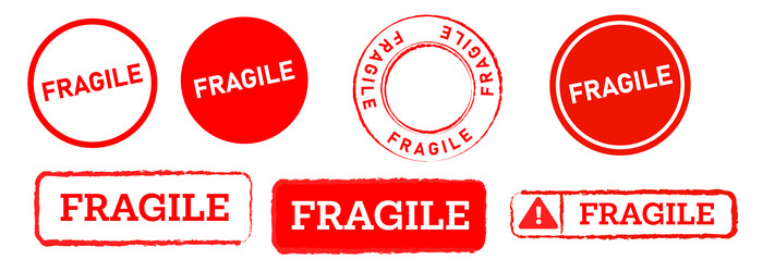 fragile square and circle red rubber stamp sticker vector