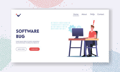 Software bug landing page template website vector