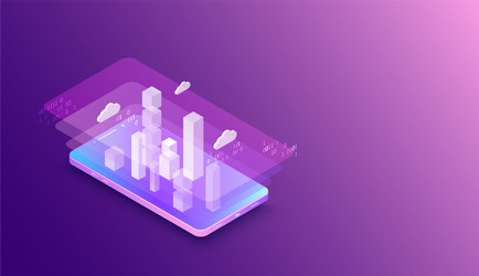 Isometric mobile phone ig data flow processing vector