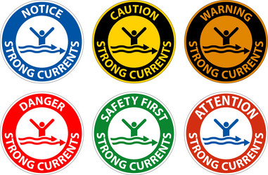 Water safety sign warning - strong currents Vector Image