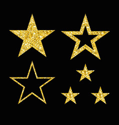 set of gold star on black vector