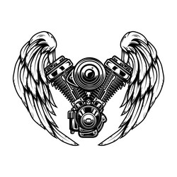 twin engine with wings in engraving style design vector