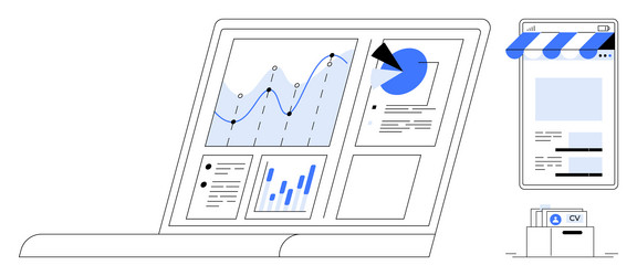 analyzing data using digital tools across laptop vector image