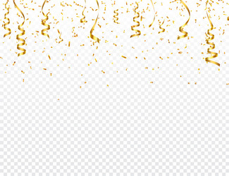 christmas golden confetti with ribbon falling vector