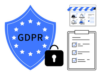 gdpr shield with lock compliant website layout vector image