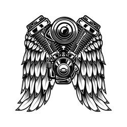 twin engine with wings in engraving style design vector