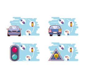 driver safely campaign set icons vector