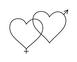 gender icon hearts symbol line drawing vector