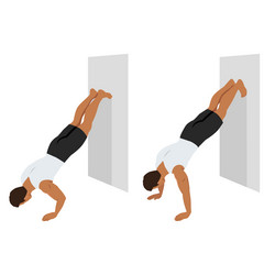 man doing inverted wall push up exercise vector image