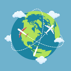 Plane flying around world vector