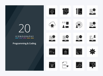 20 programming and coding solid glyph icon vector image