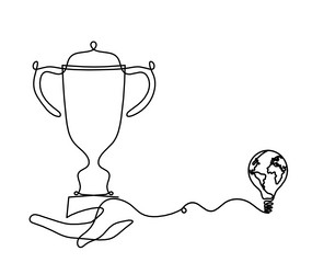 abstract cup with light bulb as continuous lines vector image