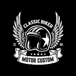 Classic Biker Helmet Logo - Black & White Vector Image
