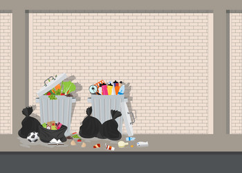 garbage can full of overflowing trash on blick vector