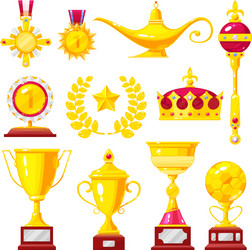 set gold medals cups ornaments royal vector