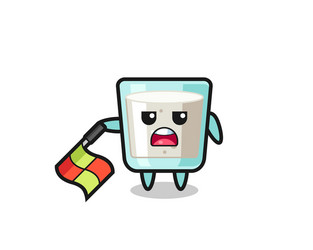 milk character as line judge hold the flag down vector image