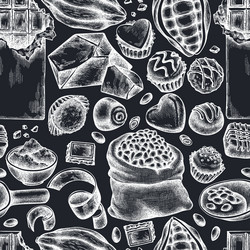 seamless pattern with hand drawn chalk cocoa beans vector