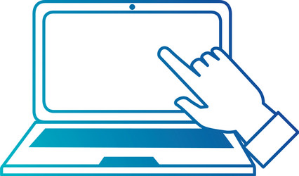 Laptop computer with hand user touching vector