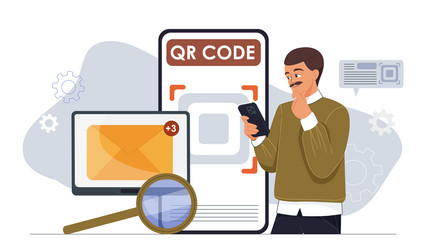 man scanning qr code with smartphone vector image