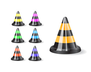 Black traffic cones icons vector