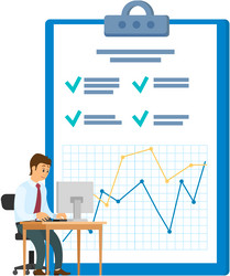 man analyses digital report with data statistical vector image