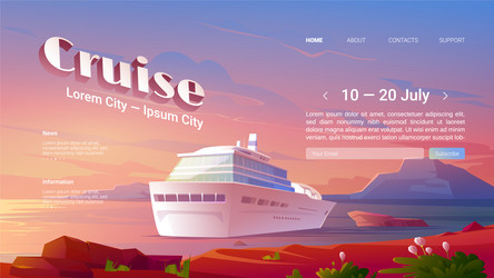 Sea liner cruise cartoon landing page book ticket vector