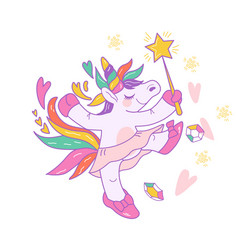 dancing unicorn in ballerina tutu skirt cartoon vector