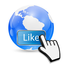 Mouse hand cursor on like button and globe vector