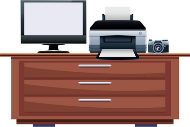 computer monitor display with printer machine vector image