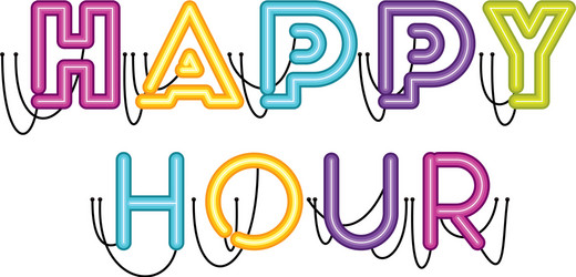 Happy hour label in neon light icon vector