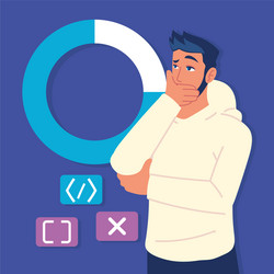 man with pie chart and codes vector image
